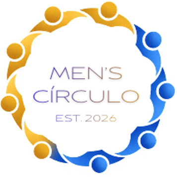 logo for men's circulo, blue and gold graphic of overhead view of people connected in a circle