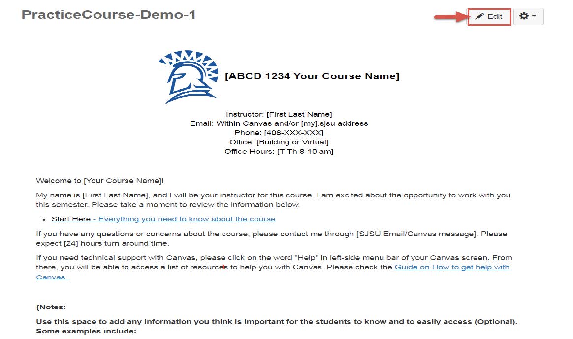 Import SJSU template to Course in Canvas image