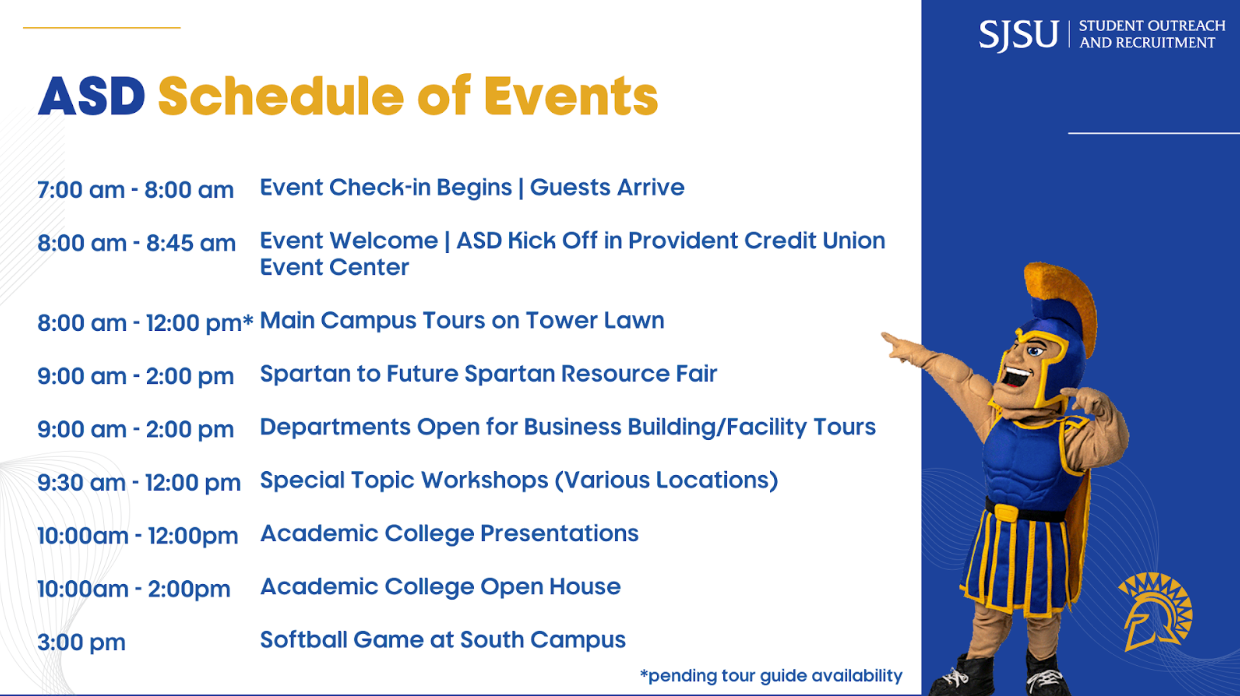 2025 schedule of admitted spartan day with sammy the spartan graphic