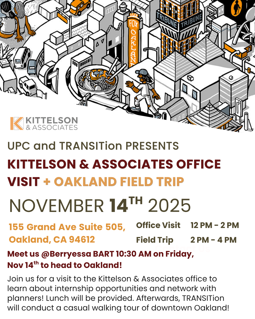 flyer with details and drawing of Oak cityscape